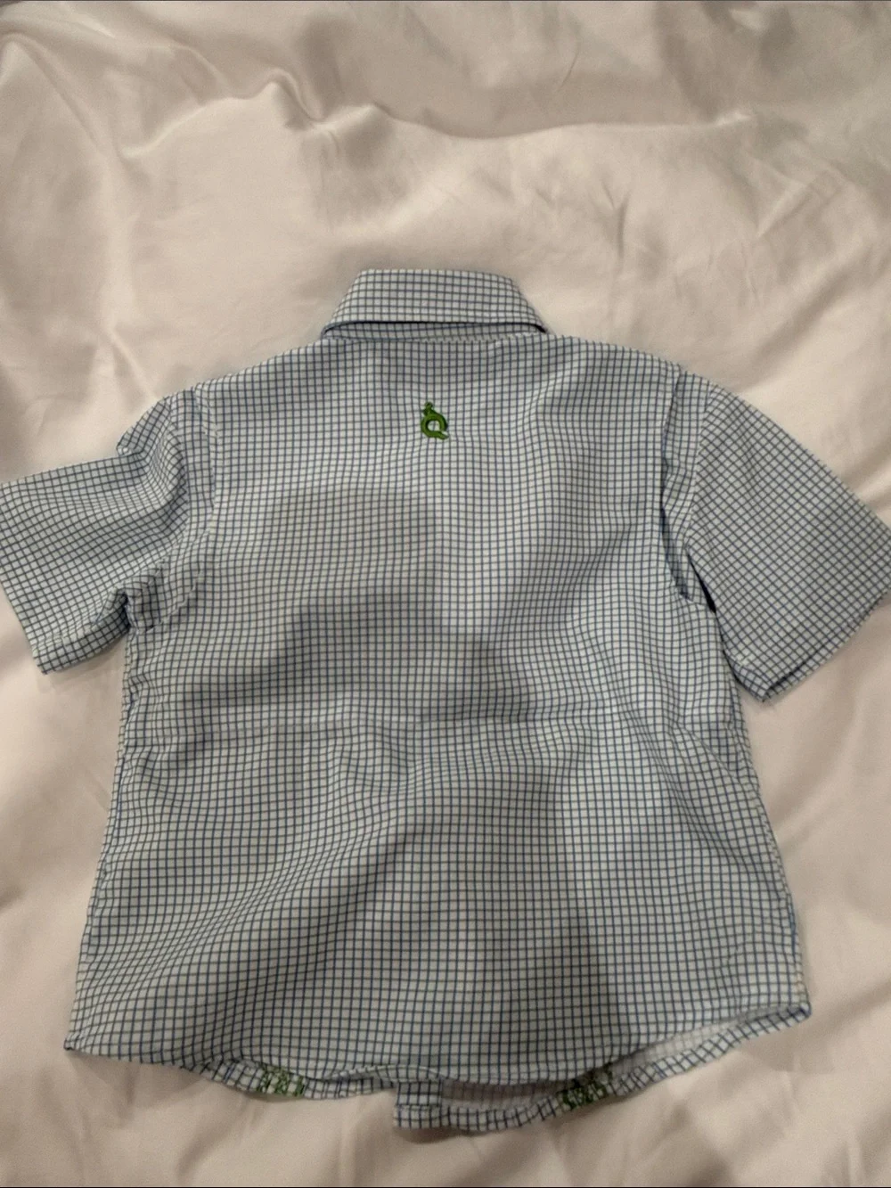 Blue Quail - Boys' Light Blue Checked Short Sleeve Shirt with Green Trim - Picture 5 of 5